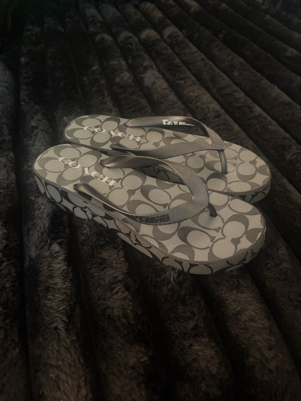 Coach Gray Monogram Platform Flip Flop Sandals